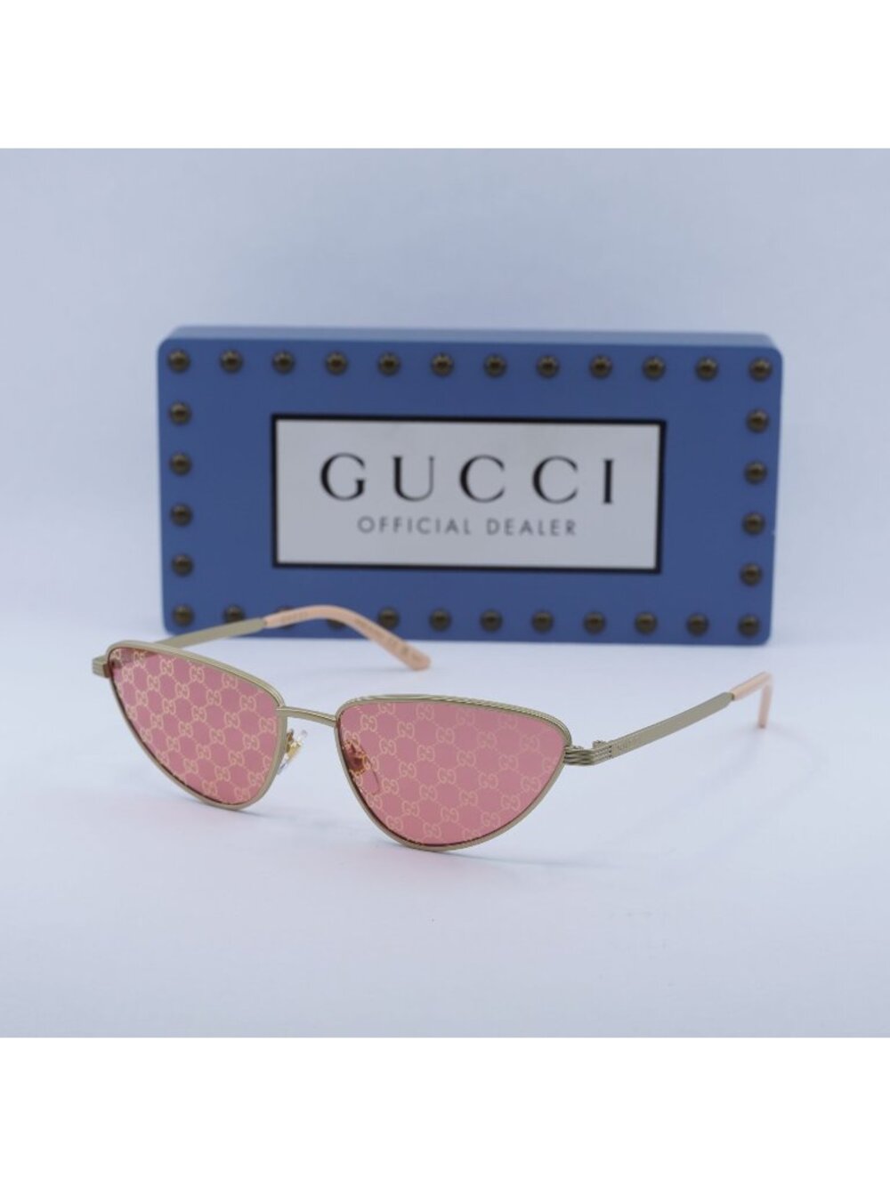Gucci GG1879S 004 Cat Eye Sunglasses - Gold / Red with GG Pattern